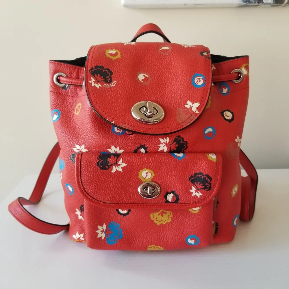 Coach Charlie Floral Leather Mini Backpack Rucksack - Picture 1 of 14